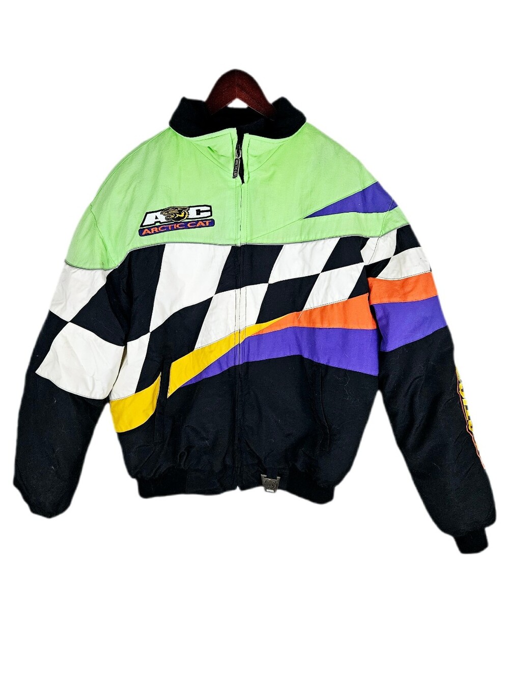 ARCTIC CAT ARCTIC WEAR | vintage neon checkered flag racing winter jacket